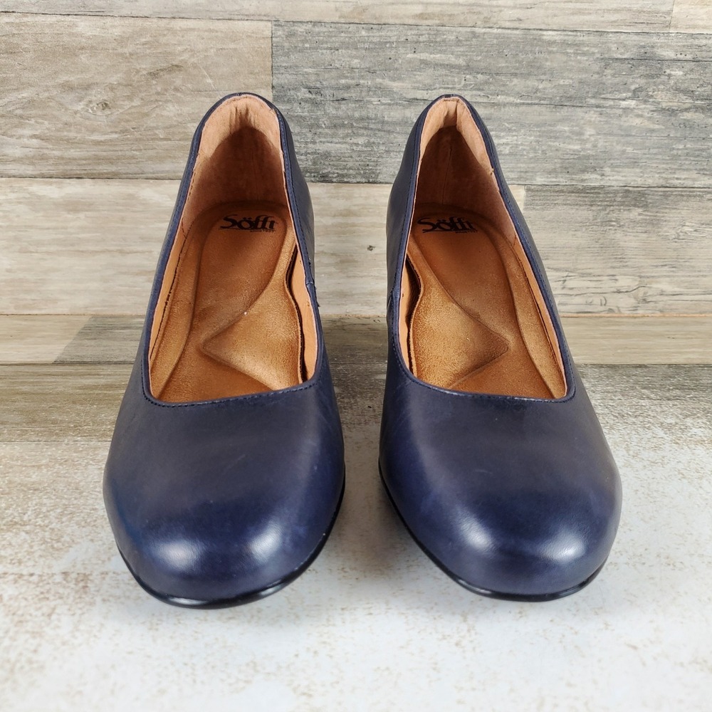 Sofft Annamarie Womens Pumps Sz 7.5 M Sky Navy Leather Round Toe Block Heel - Picture 2 of 10
